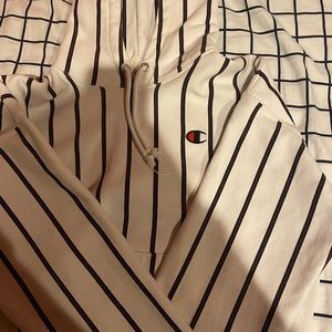 White/black stripped champion hoodie